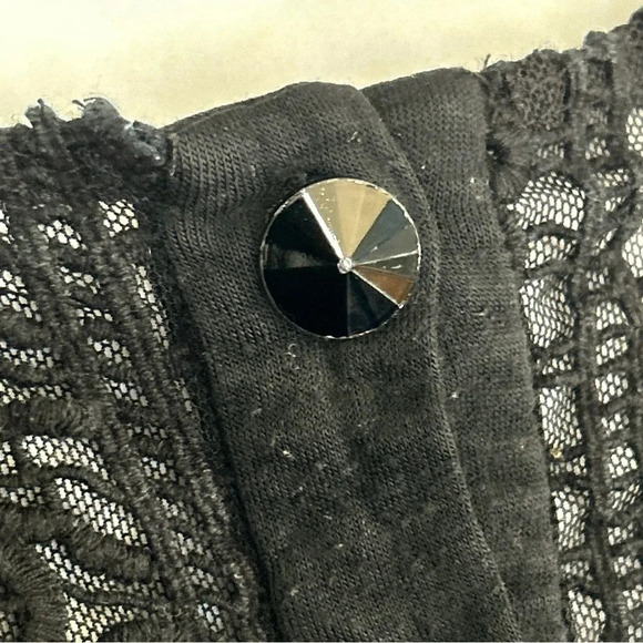 Women's Small Black Top Y2K Puff Sleeve Smocked Waist Buttons Crochet Whimsigoth - Picture 12 of 14